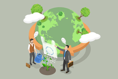 3D Isometric Flat Vector Illustration of Global Plastic Reuse, Biodegradable Materialsのイラスト素材