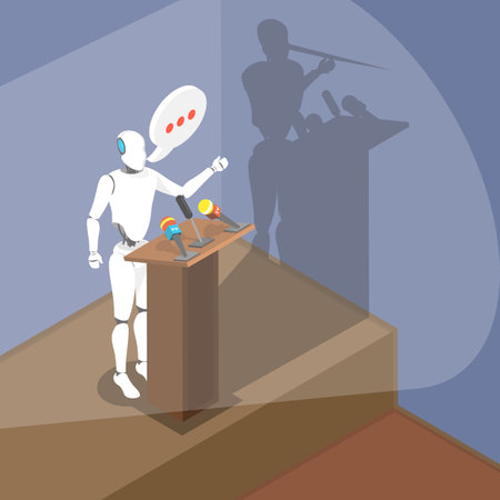 3D Isometric Flat Vector Illustration of AI and False Information in Social Media, Deep Fakeのイラスト素材