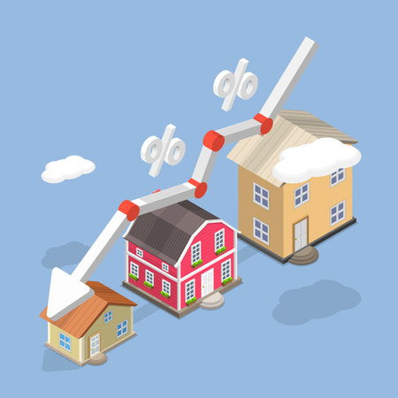 3D Isometric Flat Vector Illustration of Real Estate Investment Risks, Fluctuations In Housing Pricesのイラスト素材