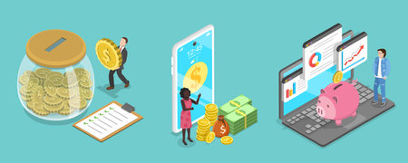 3D Isometric Flat Vector Illustration of Investment and Finance Management, Managing Personal Financeのイラスト素材