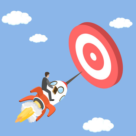 3D Isometric Flat Vector Illustration of Fly To Target, Boosting Business Accelerationのイラスト素材