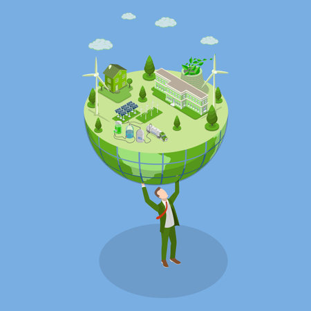 3D Isometric Flat Vector Illustration of Clean Sustainable Industries, Alternative Sustainable Eco Energyのイラスト素材