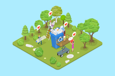 3D Isometric Flat Vector Illustration of Sorting and Recycling Garbage, Environmental Protectionのイラスト素材