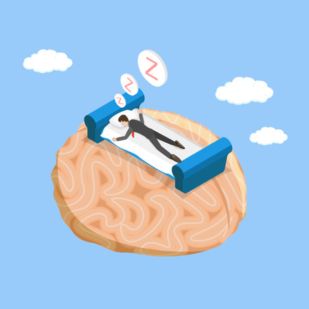 3D Isometric Flat Vector Illustration of Tierd Human Brain, Snooze for Relaxのイラスト素材