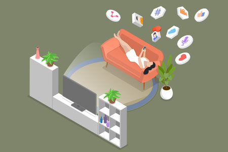 3D Isometric Flat Vector Illustration of Internet Addiction, Sedentary Lifestyleのイラスト素材