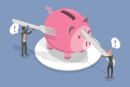 3D Isometric Flat Vector Illustration of Spending Piggy Bank Savings, High Expensesのイラスト素材