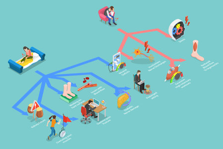 3D Isometric Flat Vector Illustration of Leg Cramps , Diagram Outlining Medical Causes And Divisions Of Leg Cramps Causing Acute Sharp Pain.のイラスト素材