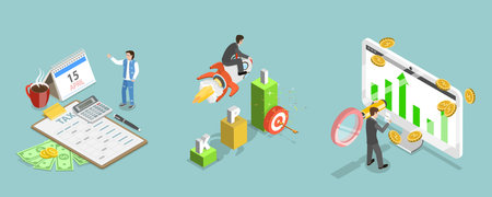 3D Isometric Flat Vector Illustration of Data Analisis and Statistics, Corporate Profit