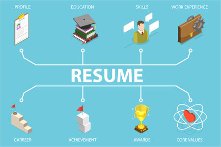 3D Isometric Flat Vector Illustration of Resume Concept, Hiring and Recruitmentのイラスト素材