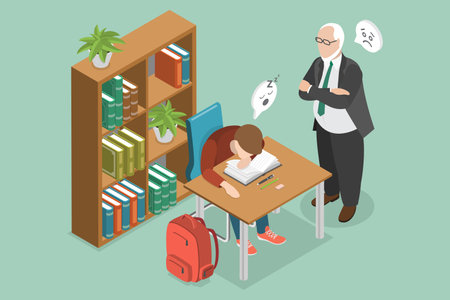 3D Isometric Flat Vector Illustration of Tired Student, Mental Strainのイラスト素材