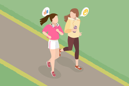 3D Isometric Flat Vector Illustration of Jogging Together, Active Lifestyleのイラスト素材