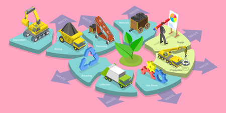 3D Isometric Flat Vector Illustration of Circular Economy, Concept of Efficient Resource Utilizationのイラスト素材