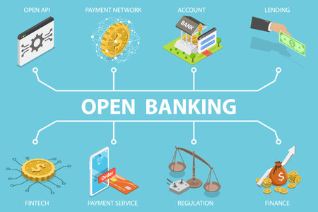 3D Isometric Flat Vector Illustration of Open Banking , Fintech Business Technologyのイラスト素材