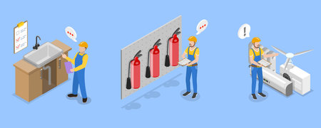 3D Isometric Flat Vector Illustration of Safety Regulations and Health Inspection, Utilities Inspectionのイラスト素材