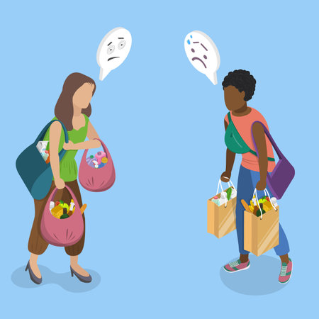 3D Isometric Flat Vector Illustration of Tiredness, Concept Of Exhaustion From Carrying Heavy Bagsのイラスト素材
