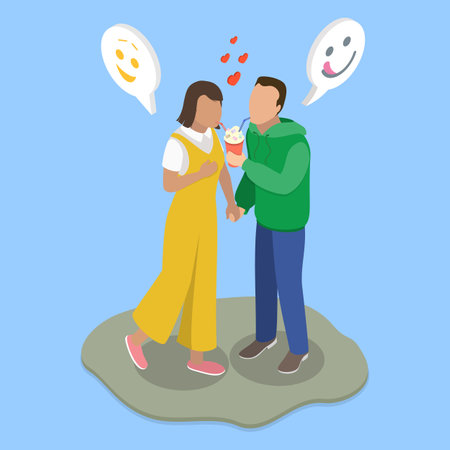 3D Isometric Flat Vector Illustration of Relationships, Young Couple In Love Enjoying Eachotherのイラスト素材