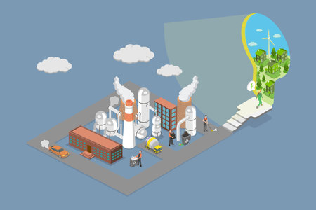 3D Isometric Flat Vector Illustration of Smart Renewable Energy, Eco-Friendly Power Source For Sustainability And Conservationのイラスト素材