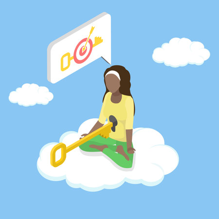 3D Isometric Flat Vector Illustration of Skills To Solve Problem, Unlock Your True Potential, A Key To Success In Career And Businessのイラスト素材