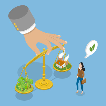 3D Isometric Flat Vector Illustration of Net Zero CO2 Target, Carbon Dioxide Neutral Statusのイラスト素材