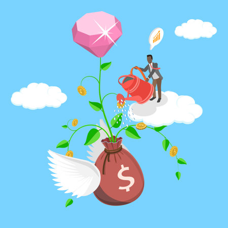 3D Isometric Flat Vector Illustration of Investment Money, Concept Of Dividend Investing For Economic Growth, Prosperity, And Business Profitのイラスト素材