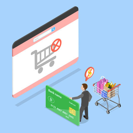 3D Isometric Flat Vector Illustration of Exit and Deny Transaction, Abandoned Shopping Cartのイラスト素材