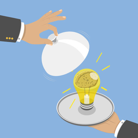 3D Isometric Flat Vector Illustration of Serving Idea, Crowdfunding, Innovation, Investments into Ideaのイラスト素材