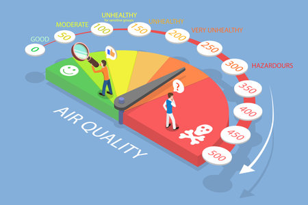 3D Isometric Flat Vector Illustration of Air Quality Indicator, Level of Air Pollutionのイラスト素材