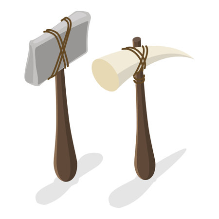 3D Isometric Flat Vector Set of Primal Stone Age Tools, Prehistoric Weapons. Item 4のイラスト素材