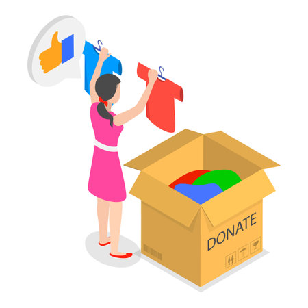3D Isometric Flat Vector Illustration of Recycling And Donation, Donating Garments To Charity. Item 1のイラスト素材