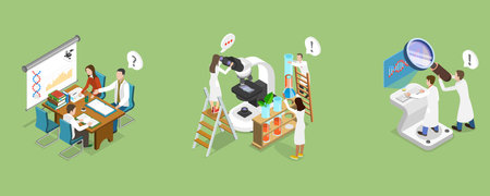 3D Isometric Flat Vector Illustration of Medical Laboratory, Theoretical Phase Of Medical Researchのイラスト素材