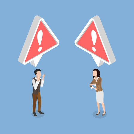 3D Isometric Flat Vector Illustration of Problem in Work Communication, Man And Woman Unsuccessful Conversation Leading To Unproductive Dialogueのイラスト素材