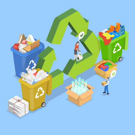 3D Isometric Flat Vector Illustration of Ecology and Environmental Protection, Reduce, Reuse, Repair, Recycle Save Earth With Smart Strategiesのイラスト素材