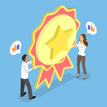 3D Isometric Flat Vector Illustration of Premium Quality Reward, Offering Recommendationsのイラスト素材