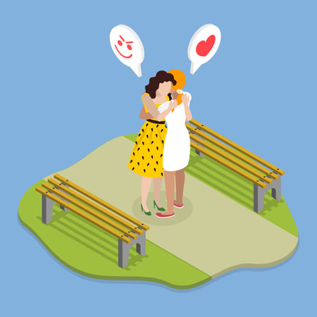 3D Isometric Flat Vector Illustration of Bad Friendship, Betrayalのイラスト素材