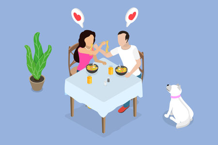 3D Isometric Flat Vector Illustration of Noodles Together , Concept Of Sharing A Pasta Mealのイラスト素材