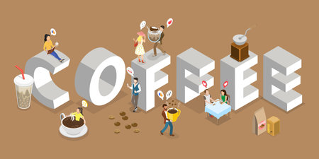 3D Isometric Flat Vector Illustration of Coffee Lovers, Energize Yourself With A Cupのイラスト素材