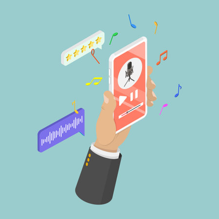 3D Isometric Flat Vector Illustration of Smartphone for Entertainment, Recording And Listening To Audio Content For Enjoyment Or Informationのイラスト素材