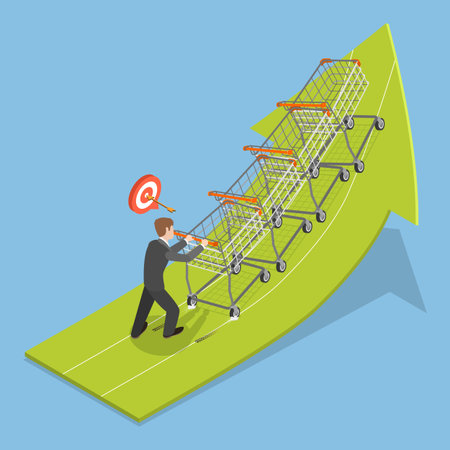3D Isometric Flat Vector Illustration of Consumer Price Index, Increase Sales By Utilizing Marketing Strategies To Influence Consumer Spending And Purchasing Powerのイラスト素材
