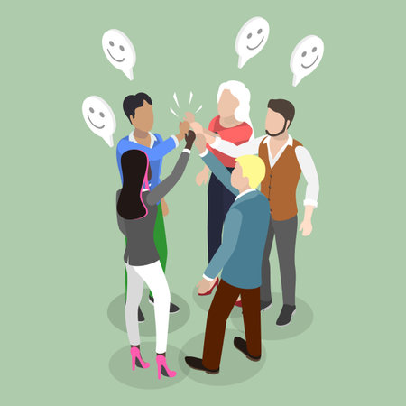 3D Isometric Flat Vector Illustration of Victory Or Successful Deal, Celebration Sparks Joyful Team Rejoicing After Successful Accomplishmentのイラスト素材