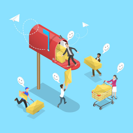 3D Isometric Flat Vector Illustration of Marketing And Mail Service, Newsletter Subscriptionのイラスト素材