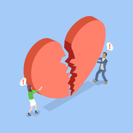 3D Isometric Flat Vector Illustration of Domestic Conflict, The Dissolution Of A Marriageのイラスト素材