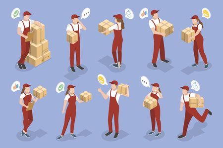 3D Isometric Flat Vector Illustration of Delivery Service, Collection Of Mail Carriersのイラスト素材