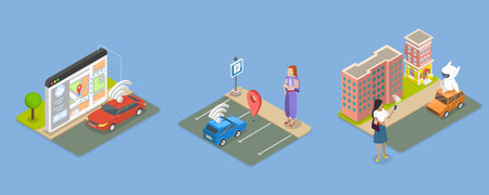 3D Isometric Flat Vector Illustration of Autonomous Vehicle, Set Of Abstract Concept Vector Illustrations Of Autonomous Vehicles.のイラスト素材