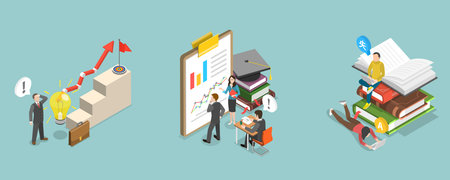 3D Isometric Flat Vector Illustration of Path to Enlightenment, Successful Career Path In Abstract Conceptsのイラスト素材