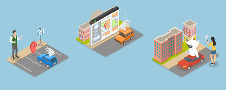 3D Isometric Flat Vector Illustration of Driver Assistant System, Autonomous Vehiclesのイラスト素材