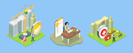 3D Isometric Flat Vector Illustration of Safety and Health at Work, Productive Working Environmentのイラスト素材