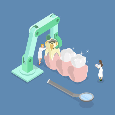 3D Isometric Flat Vector Illustration of Tooth Removal, Dental Education Poster On Tooth Extraction And Anatomyのイラスト素材