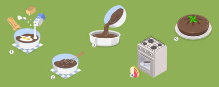 3D Isometric Flat Vector Illustration of Baking Recipe, Homemade Chocolate Cake to Bake At Home