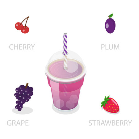 3D Isometric Flat Vector Illustration of Smoothie Recipes, Refreshing Summer Beverages. Item 3のイラスト素材