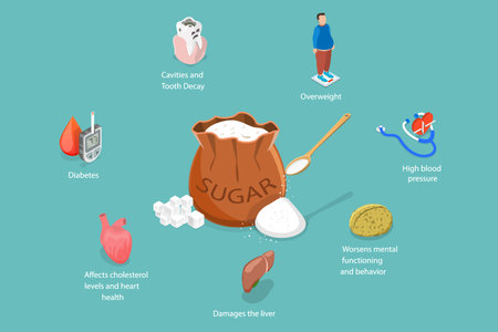 3D Isometric Flat Vector Illustration of Sugar Addicting, The Idea Of Being Addicted To Sugar.のイラスト素材